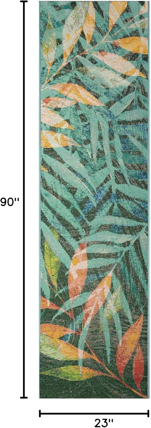 Liora Manne Marina Indoor/Outdoor Power Loomed Synthetic Blend Low Profile Area Rug - Contemporary Graphic Botanical Floral Colorful (Leaves Blue) (1'11" x 7'6")