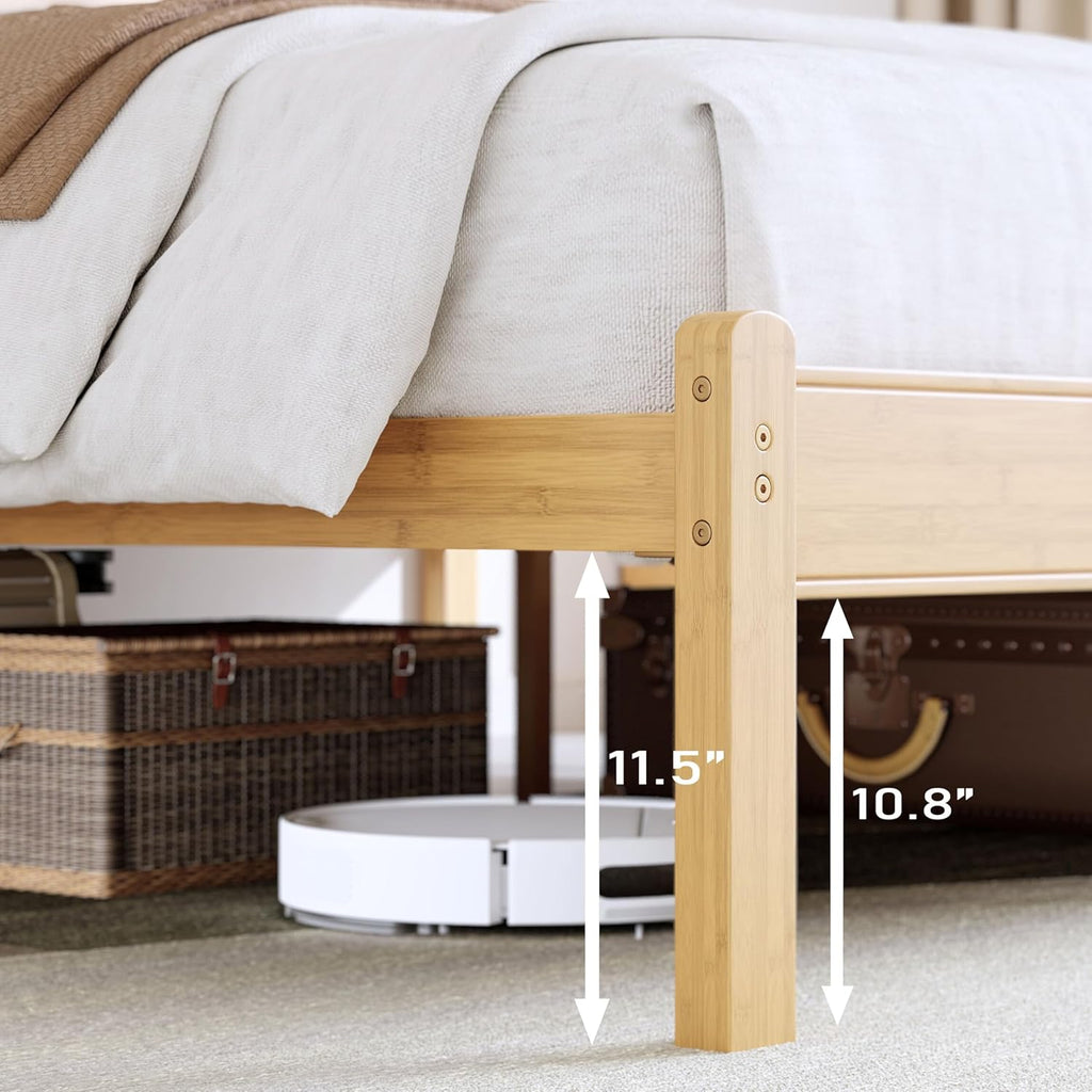 14in High Solid Bamboo Wood Platform Full Size Bed Frame with Headboard, Reinforced Heavy Duty Metal Slats, Noise Free, No Box Spring Needed, Easy Assembly
