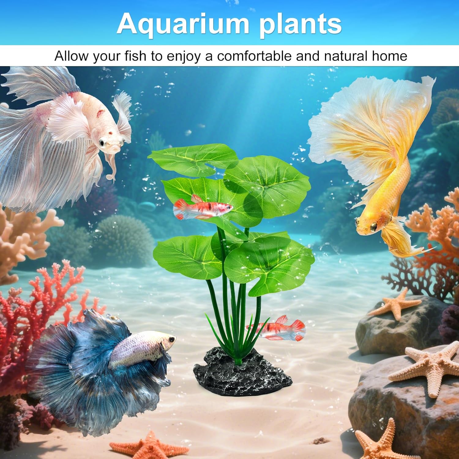 Artificial Fish Tank Decorations Plants, Aquarium Decor Plant Plastic Realistic Silk Plants for Fish Tank Leaf Pad Hammock for Small Tank, Goldfish 1PCS