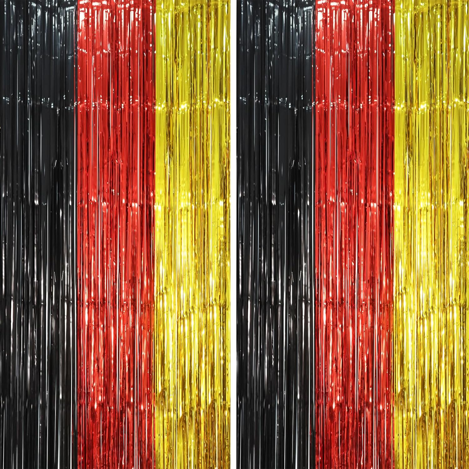 2 Pack Red Black Gold Foil Fringe Backdrop Curtains, Tinsel Streamers Party Decorations, Fringe Backdrop, Door Shimmer for Thanksgiving Day or Birthday Party