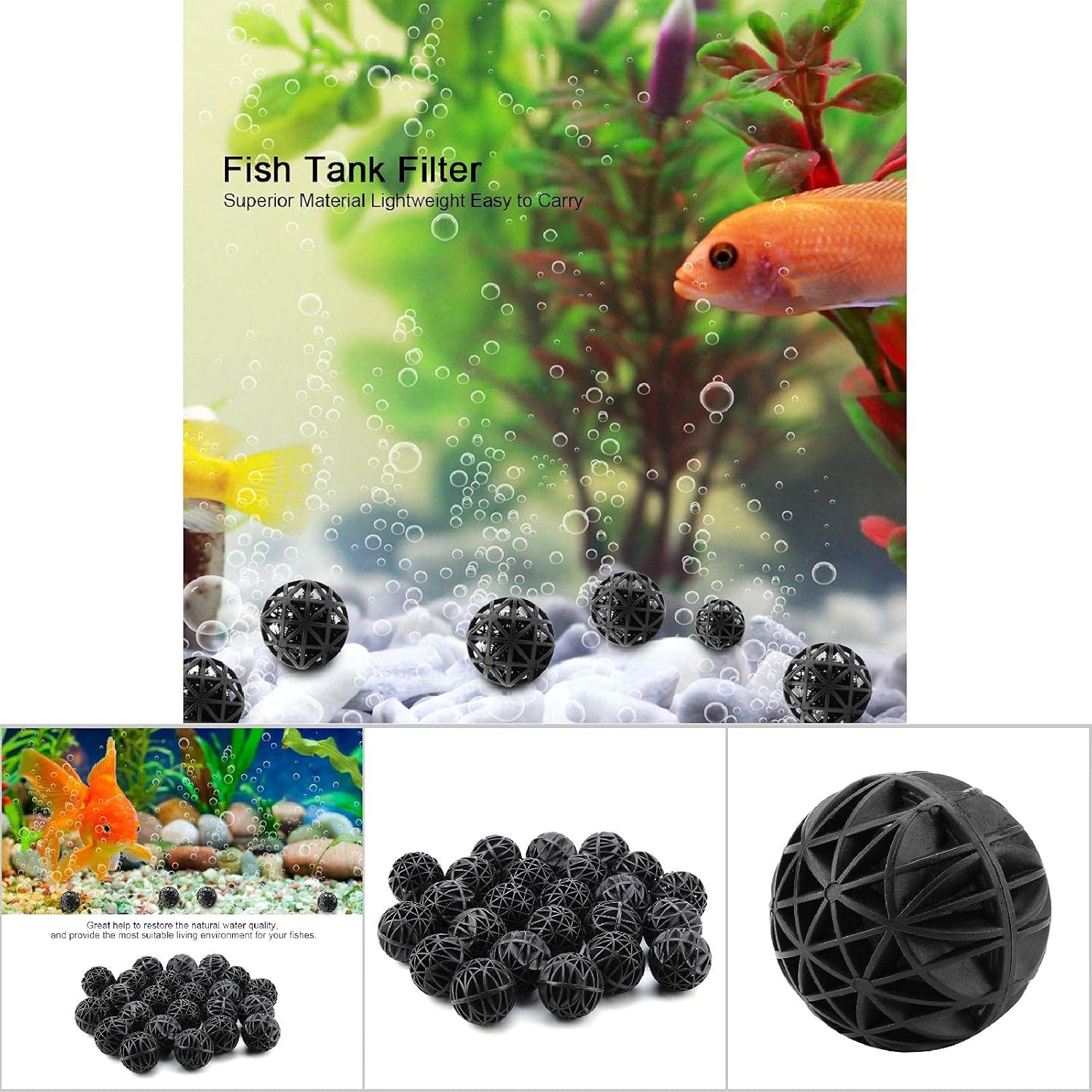 Bio Balls Filter Media, 50Pcs Porous Biochemical Aquarium Filter Balls for Biological Filtration Pond and Fish Aquarium with Sponge (56mm with Cotton)
