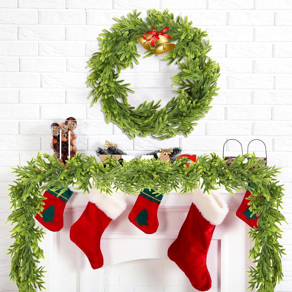12 Pcs 5.6ft Artificial Christmas Garland Faux Norfolk Pine Garlands Realistic Leaves Hanging Greenery Plant for Christmas Table Fireplace Wall Mantle Indoor Xmas Decor