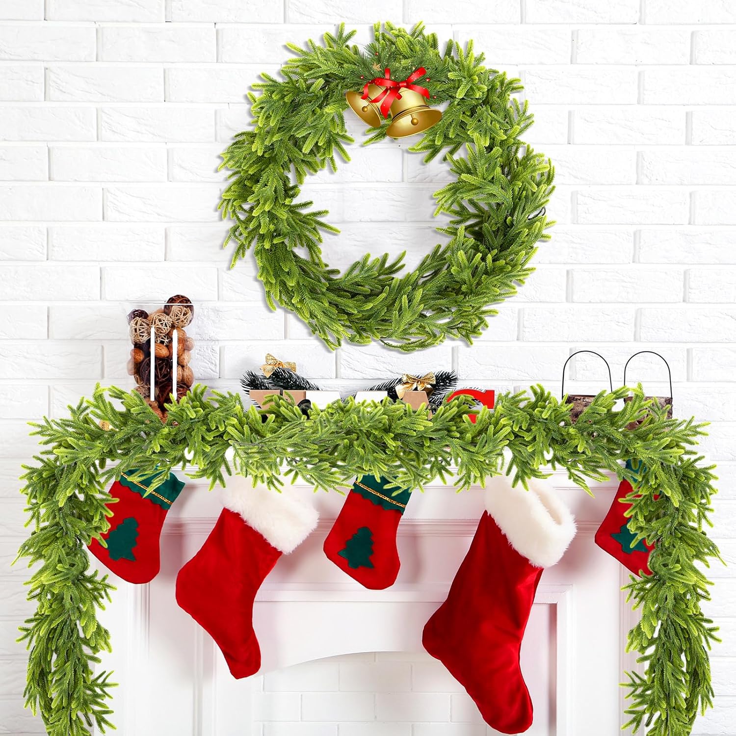 12 Pcs 5.6ft Artificial Christmas Garland Faux Norfolk Pine Garlands Realistic Leaves Hanging Greenery Plant for Christmas Table Fireplace Wall Mantle Indoor Xmas Decor