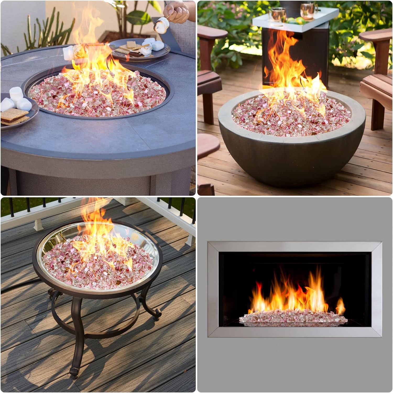 Onlyfire 10 pounds Fire Glass for Propane Fire Pit and Gas Fireplace, 1/4 Inch Reflective Firepit Glass Rocks for Fire Pit Table and Fire Bowl, High Luster Rose Gold