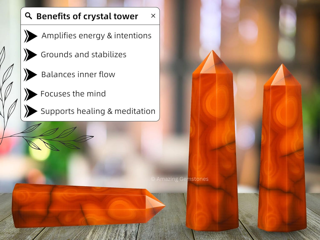 Amazing Gemstone Carnelian Crystal Towers ~ Natural Healing Crystal Point Obelisk for Reiki Healing and Crystal Grid (2" to 3" INCH)