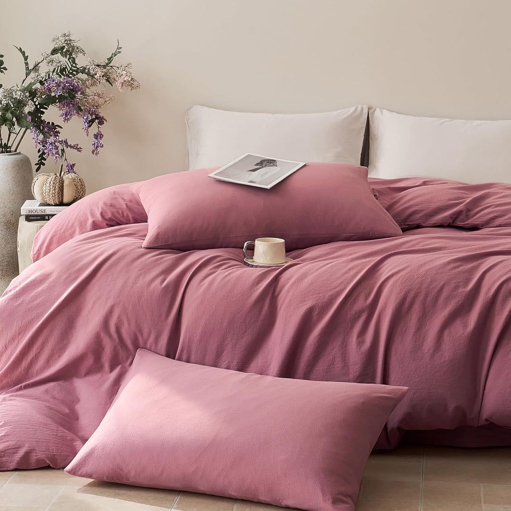 JELLYMONI Pillowcases Standard Set of 2 Washed Cotton Envelope Pillow Covers Linen-Like Texture,Maroon 20×26in Bed Pillow Cases Soft Breathable (Pillows are not Included)