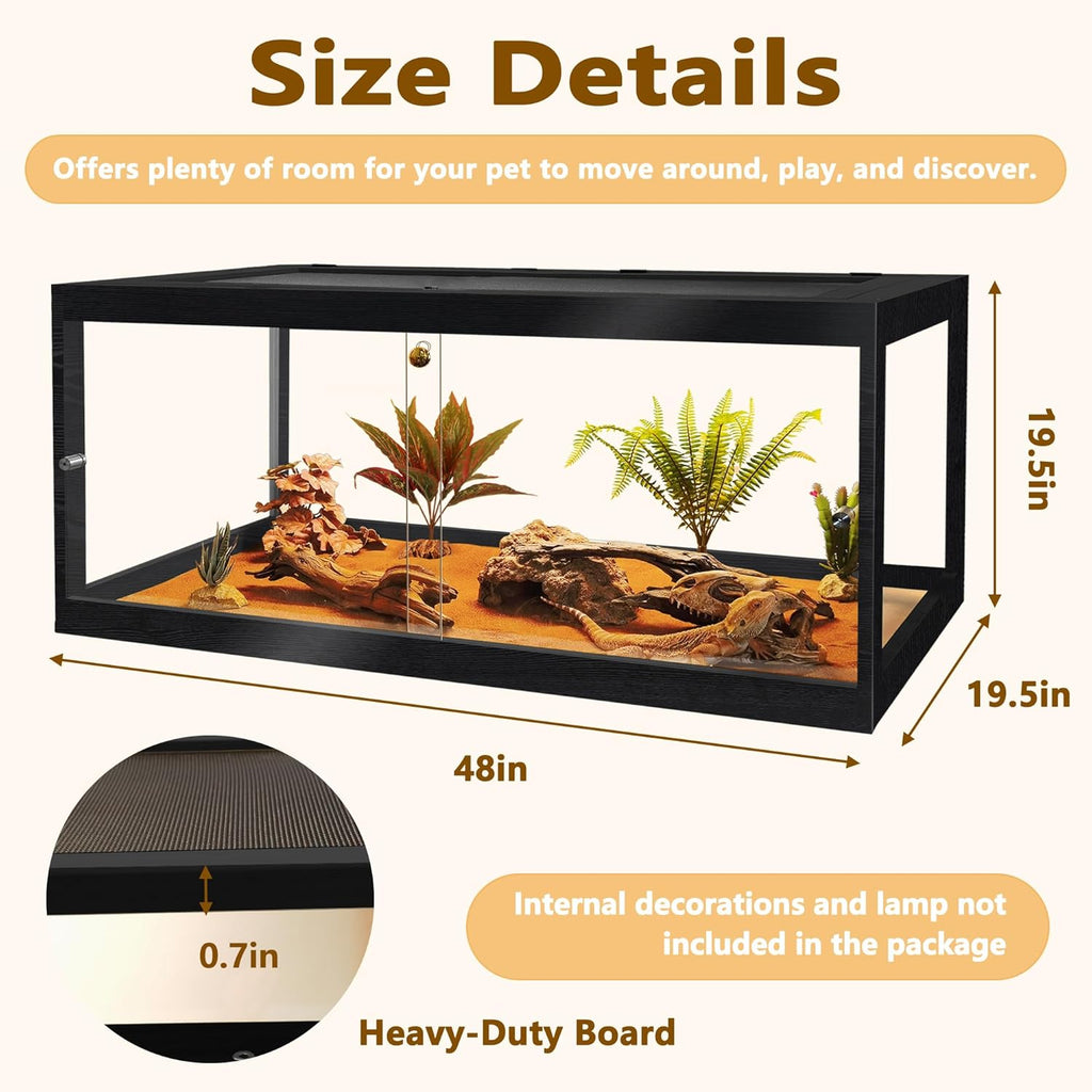 PROLEE Bearded Dragon Tank,81 Gallon Reptile Tank with Meatl Mesh Roof and Front Sliding Door, Lizard Tank,Spacious Reptile Enclosure for Snakes,Lguanas, Chameleons (Black)