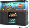 Farmhouse 75-120 Gallon Fish Tank Stand with Power Outlet, Aquarium Stand w/Cabinet&Sliding Barn Door, Heavy Duty Reptile Tank Stand for Fish/Turtle/Reptile Terrarium, 1000LB Capacity, Black