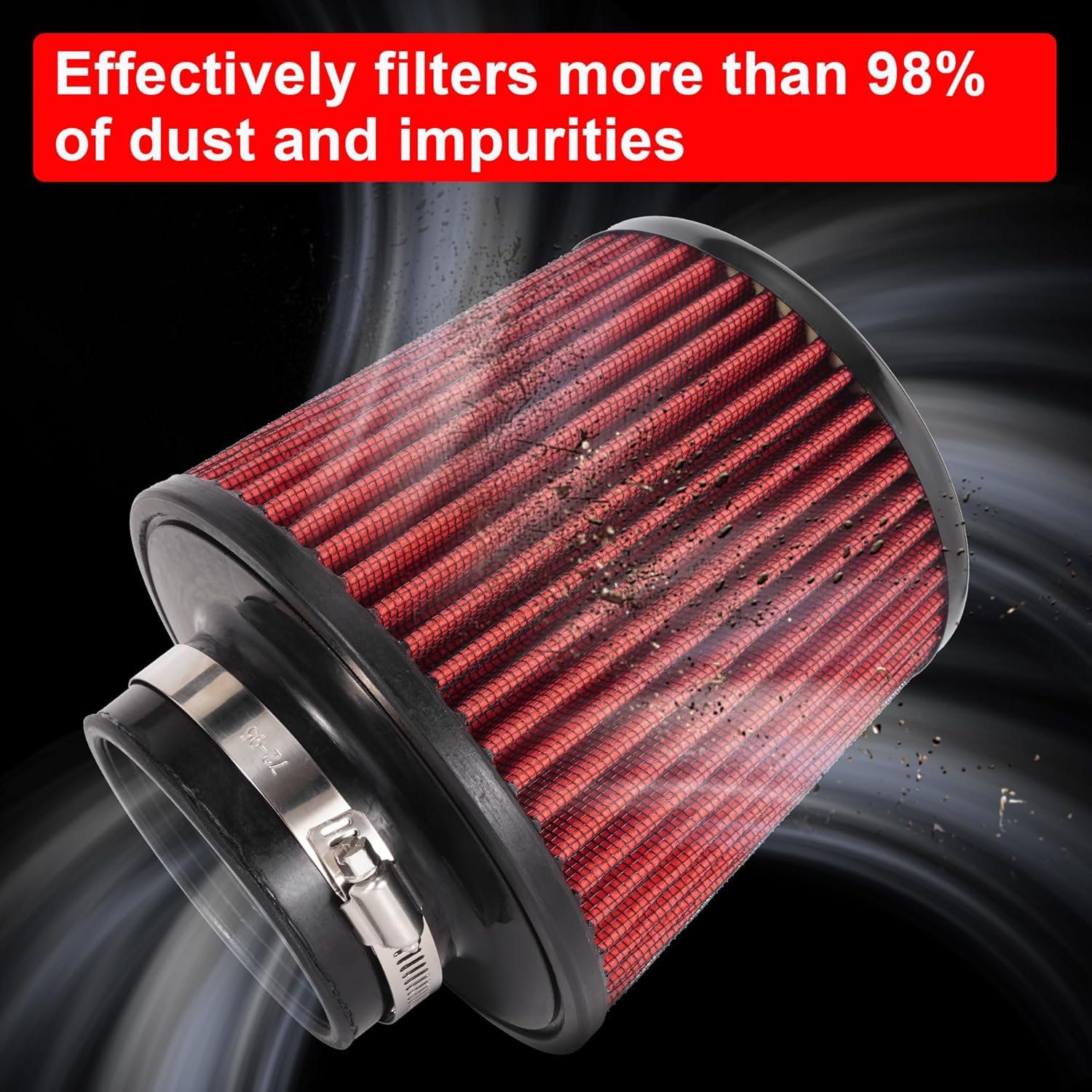 Cold Air Intake Filter High Performance Washable Filter Clamp-On Replacement Air Filter Flange Diameter 3inch/76mm Red