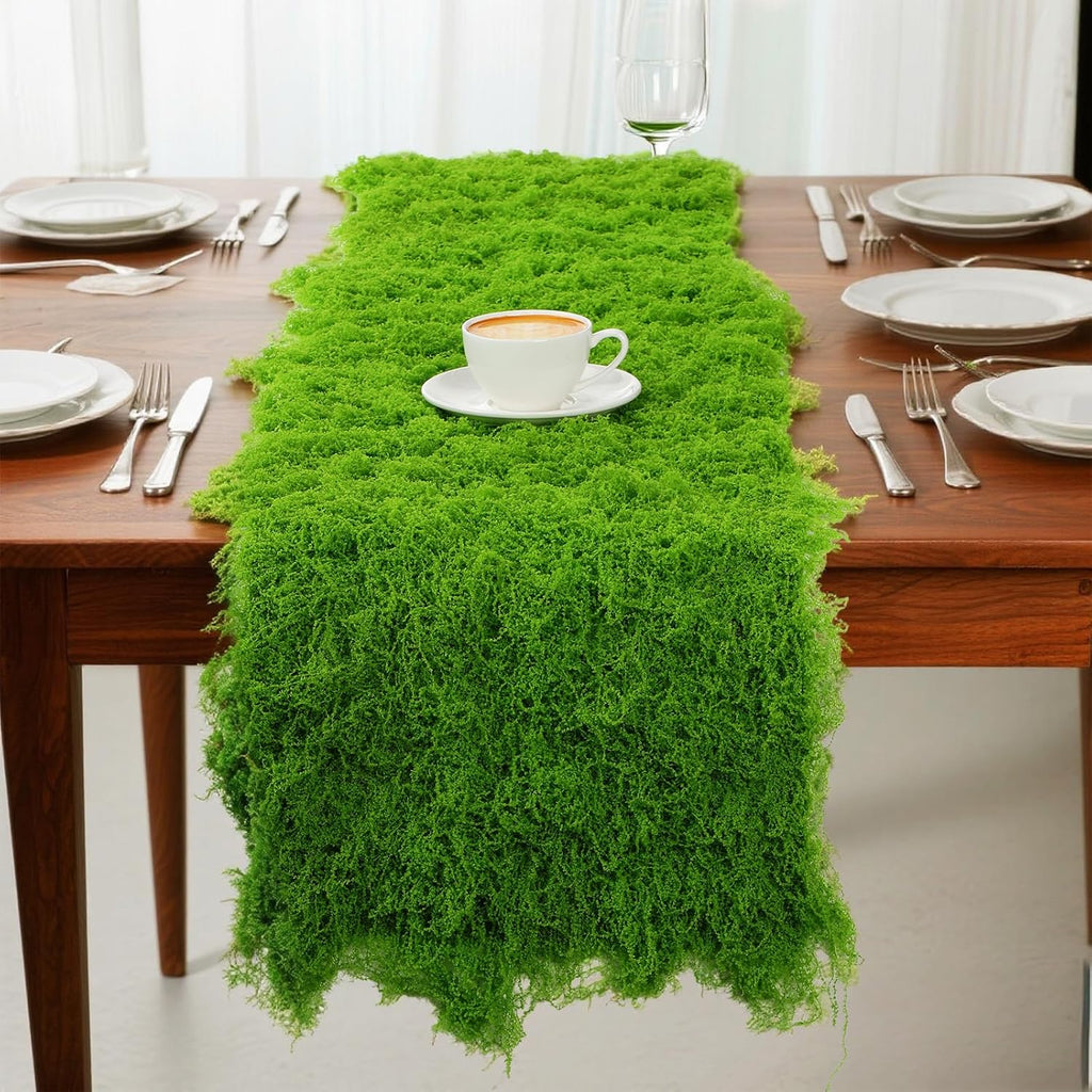 Zeyune 2 Pcs Christmas Fake Moss Table Runner for Crafts 12'' x 71'' Artificial Moss Sheet Roll Waterproof Carpet Blanket for Wall Roof Garden Wedding Birthday Party Table Decoration (Light Green)