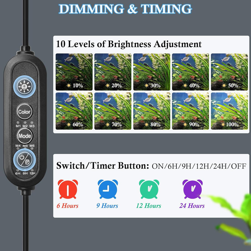 FEDOUR 7in Submersible Aquarium LED Light, 24/7 Aquarium Lights with Full Spectrum RGBW LEDs, IP68 Waterproof Fish Tank Light with Dimming, Timming and Color Adjustable