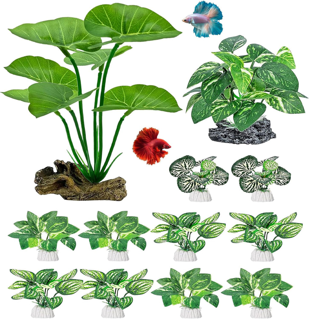 CousDUoBe 12 Pcs Betta Fish Tank Decor，Silk Aquarium Plants Green Fish Tanks Decoration Plants, Aquarium Decorations Green Plants
