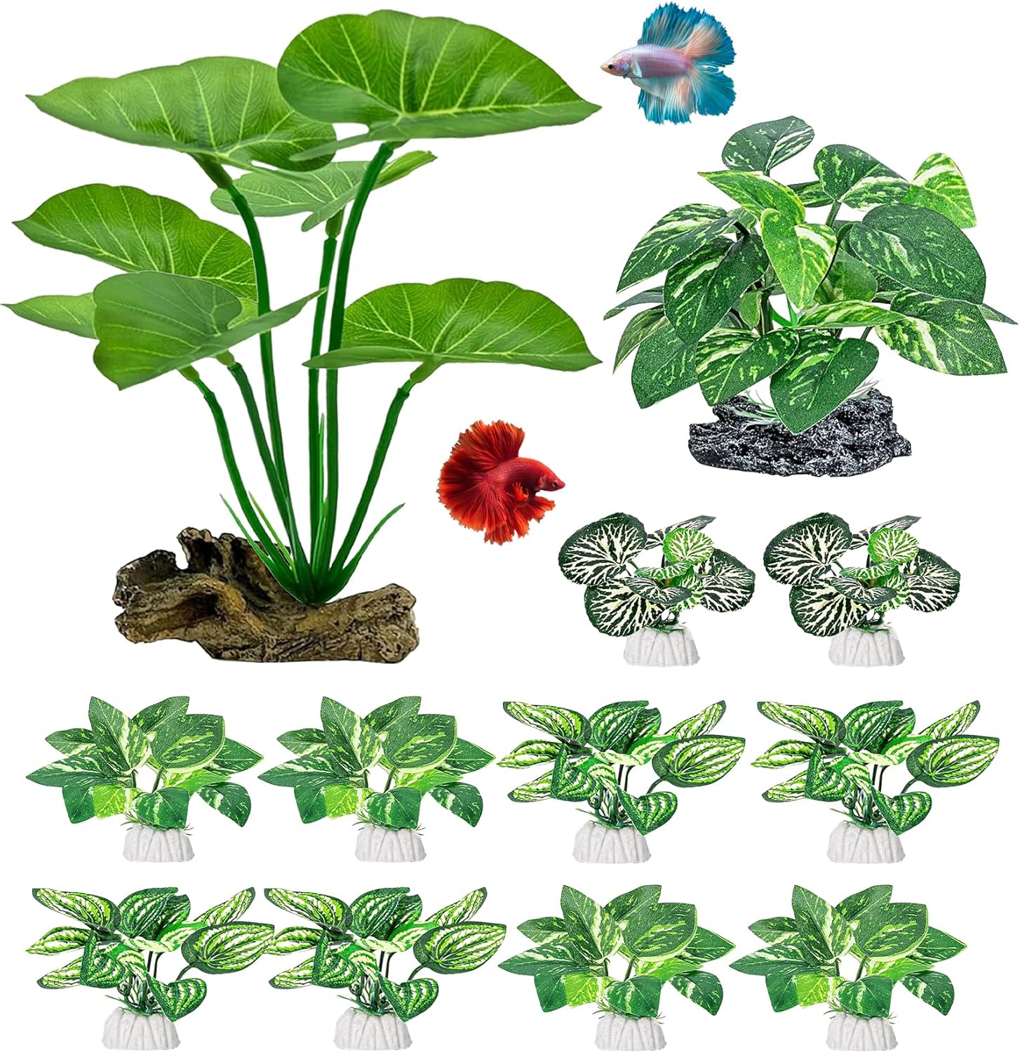 CousDUoBe 12 Pcs Betta Fish Tank Decor，Silk Aquarium Plants Green Fish Tanks Decoration Plants, Aquarium Decorations Green Plants