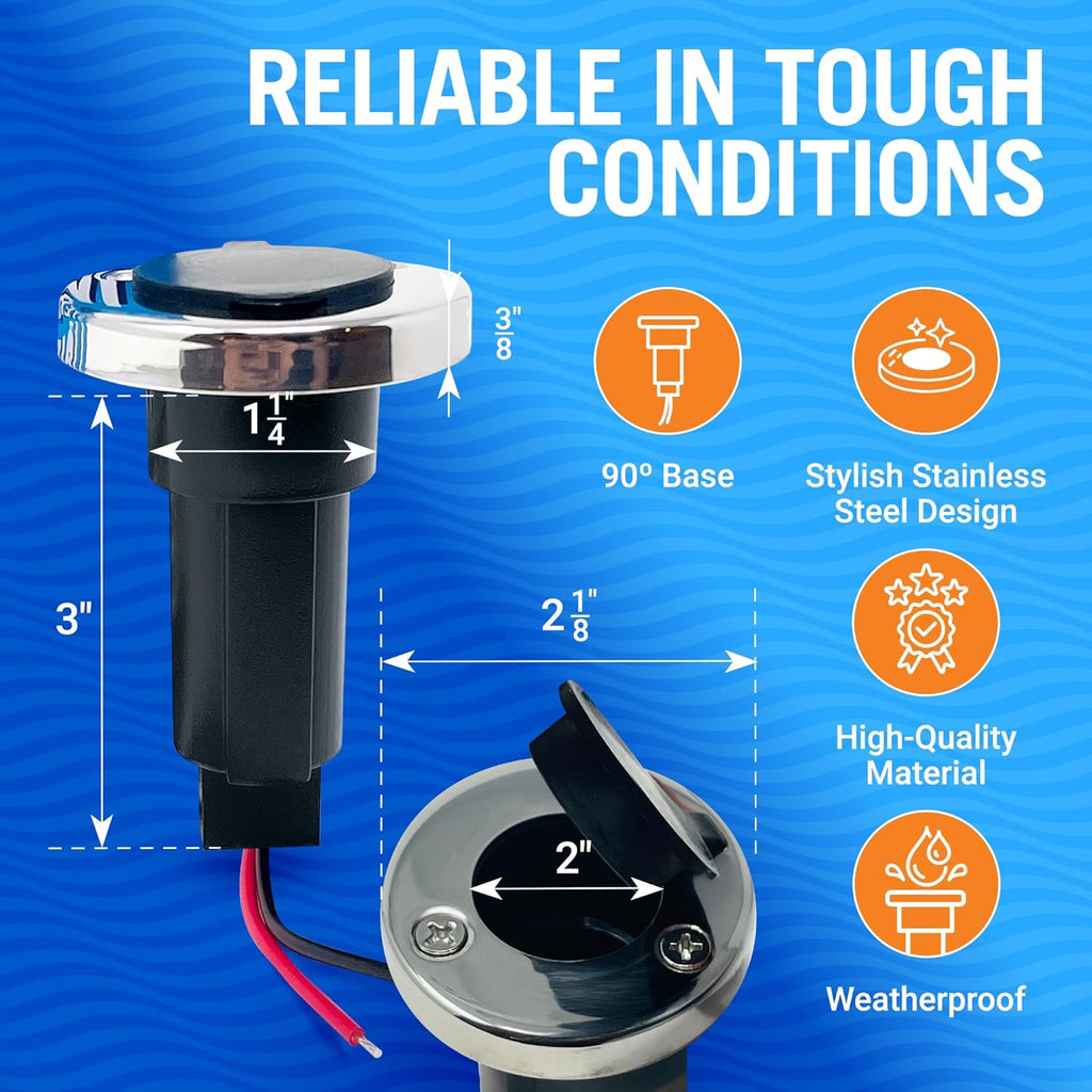 Boat Stern Light Base, Navigation and Anchor Light Base Socket, 2-Pin Plug for Stern Lights, Stainless Steel Trim, Vertical Slot Design for Boats