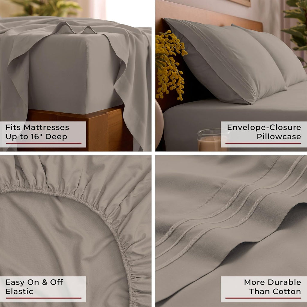 Mellanni Queen Sheets Set - 4 PC Iconic Collection Bedding - Hotel Luxury, Extra Soft, Cooling Bed Sheets - Wrinkle, Fade, Stain Resistant (Queen, Tan)