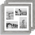 12x12 Picture Frame Set of 2, Grey Wood Frame with Glass Collage Frame, Display Pictures 4-4x6 With Mat or 12 x 12 Without Mat, Square Photo Frames Collage for Wall Hanging or Tabletop