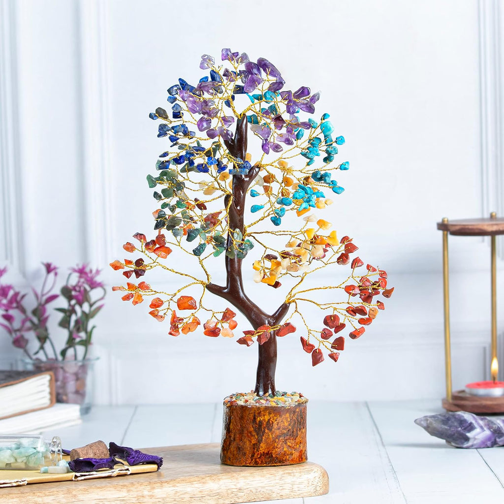 Crocon Seven Chakra Crystal Tree of Life for Positive Energy Feng Shui Money Tree Bonsai Gem Stone Home Decor Thoughtful Birthday Gifts for Women Mother Sister Housewarming Gift New Home Present