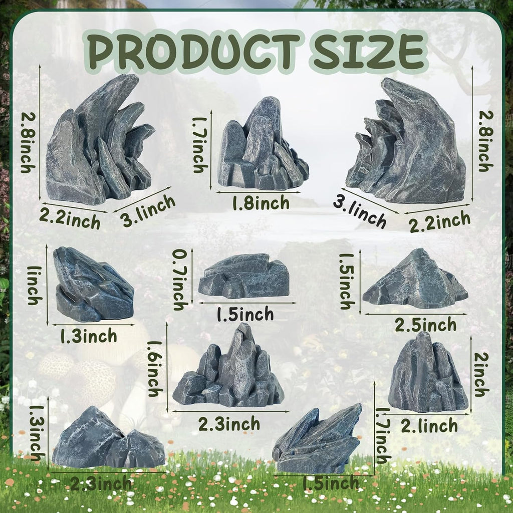 Warmtree 10 Pcs Simulation Rockery Diorama Rocks Stone for Diorama Supplies Miniature Terrain Fairy Garden Zen Garden Accessories Terrarium Decor Tank Aquarium Decoration (Grey)