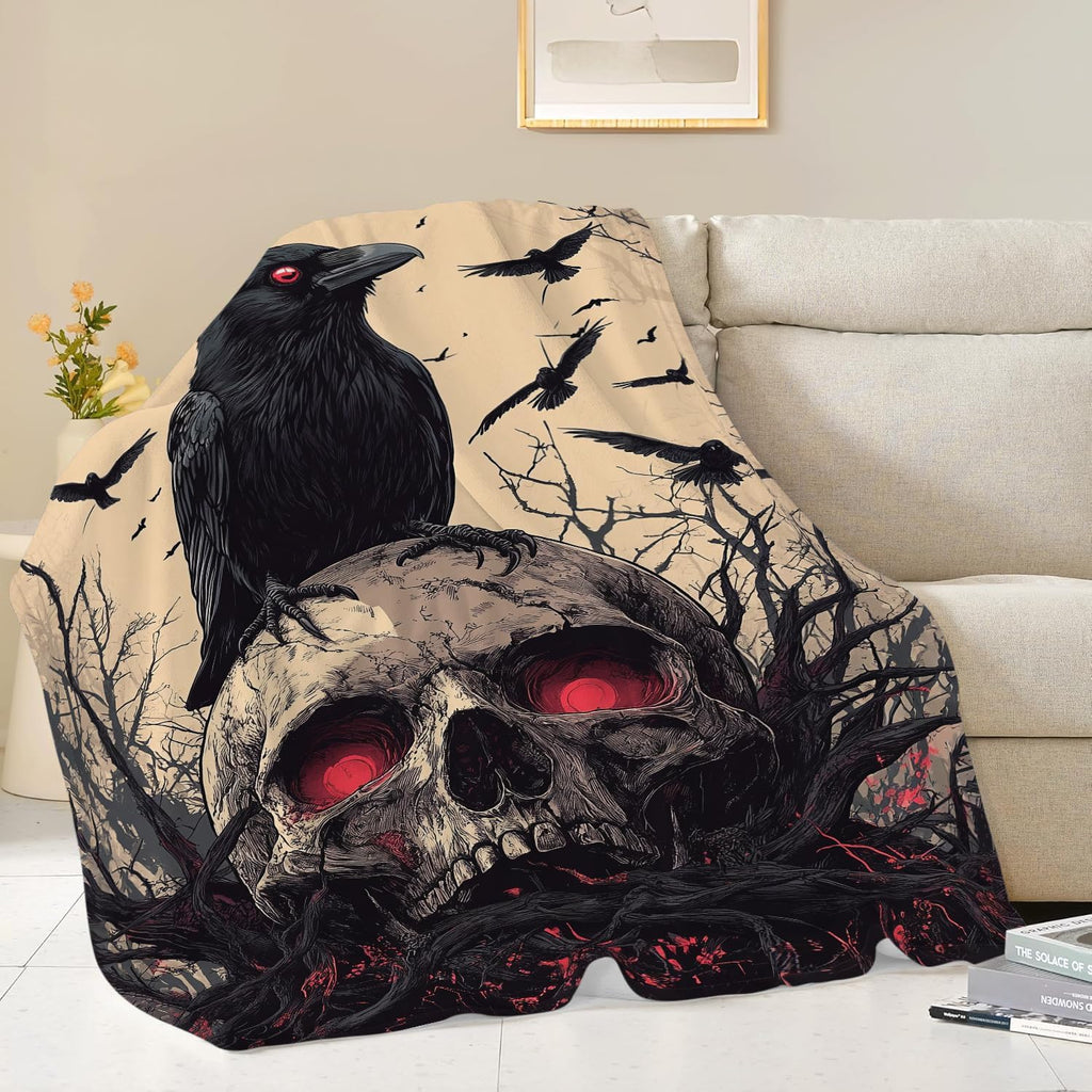 Skull Blanket Skeleton Throw Blanket Crow Gifts for Men Women Boys Girls Kids Adults Super Soft Cozy Plush Fluffy Fuzzy Fleece Blanket Decor 60''X80''