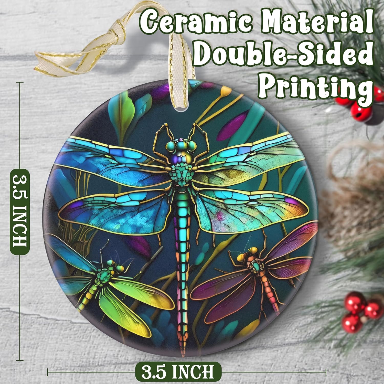 Dragonfly 2025 Christmas Tree Ornament - Christmas Decoration, Round Ceramic Holiday Decor, Gift Idea for Friends