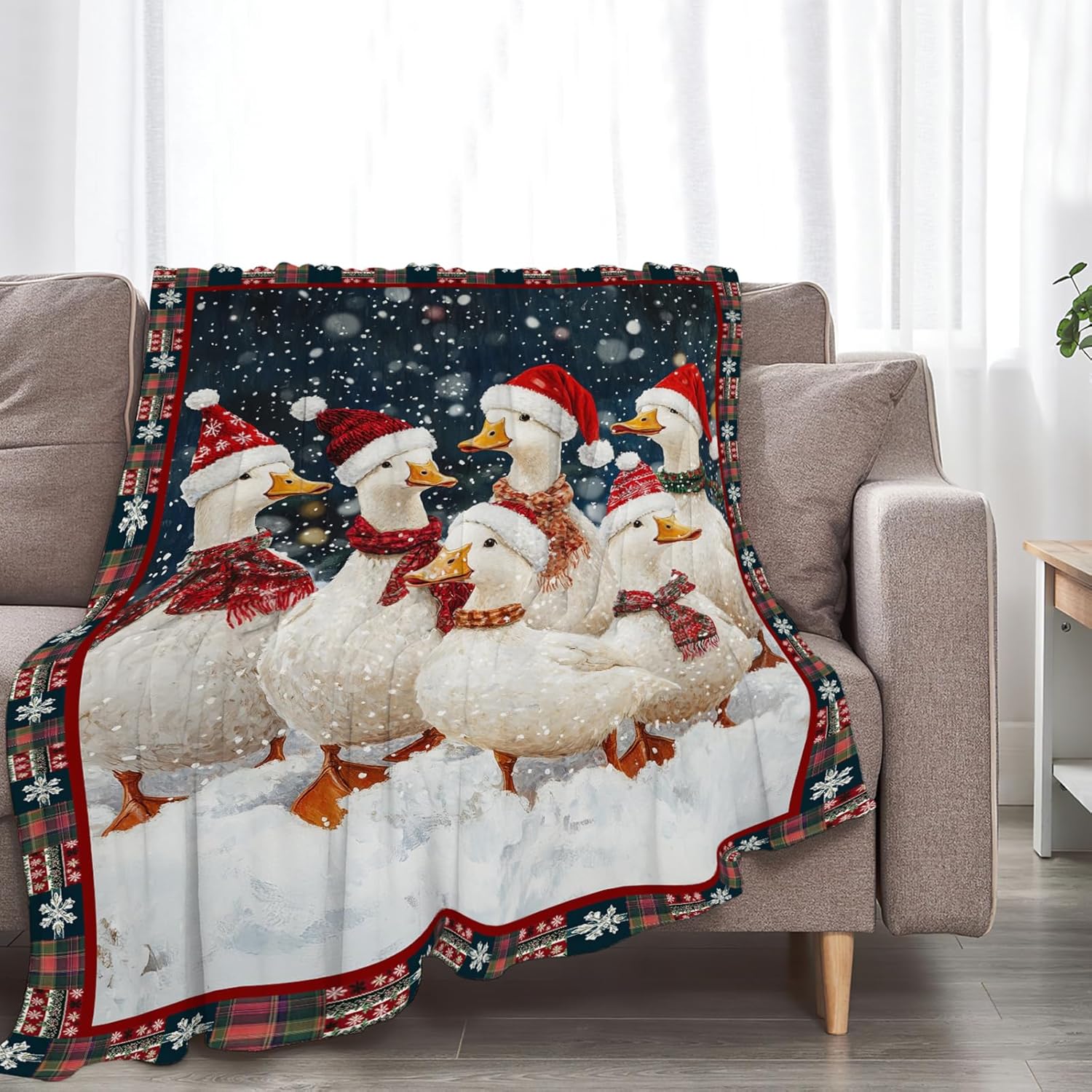 Christmas Duck Blanket Cute Duck Lover Throw Blankets Funny Gifts for Girls Boys Kids Soft Cozy Fleece Plush for Couch Sofa Bed 50"x40"