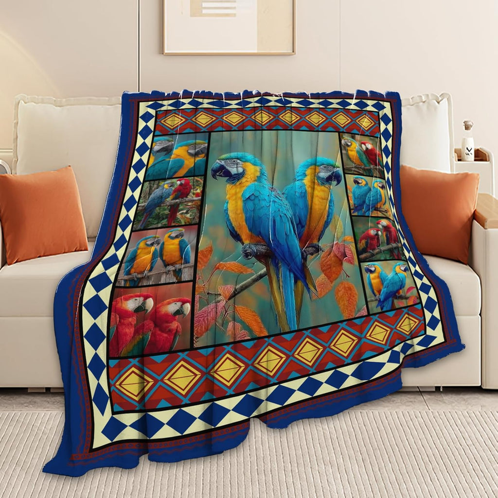 Parrot Bird Throw Blanket Macaw Stuff Gifts for Kids Girls Boys Adults Women Men Soft Cozy Warm Plush Fluffy Fuzzy Fleece Blanket Decor 40''X50''
