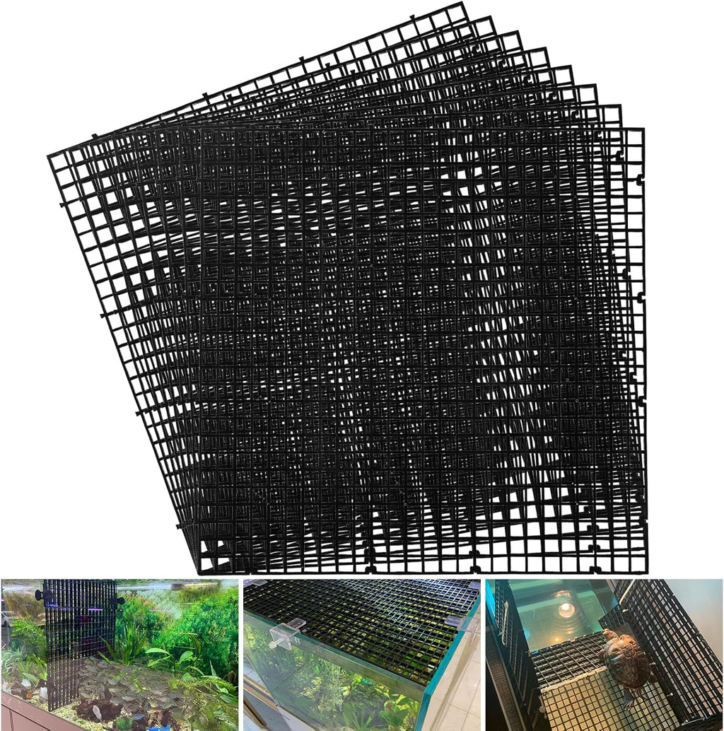 Egg Crate Plastic Aquarium Fish Tank Divider Filter Bottom Plastic Grid Fish Tank Isolation Board Egg Crate Tray((Black, 8pcs 11.8X11.8Inch with 0.35Inch Hole)