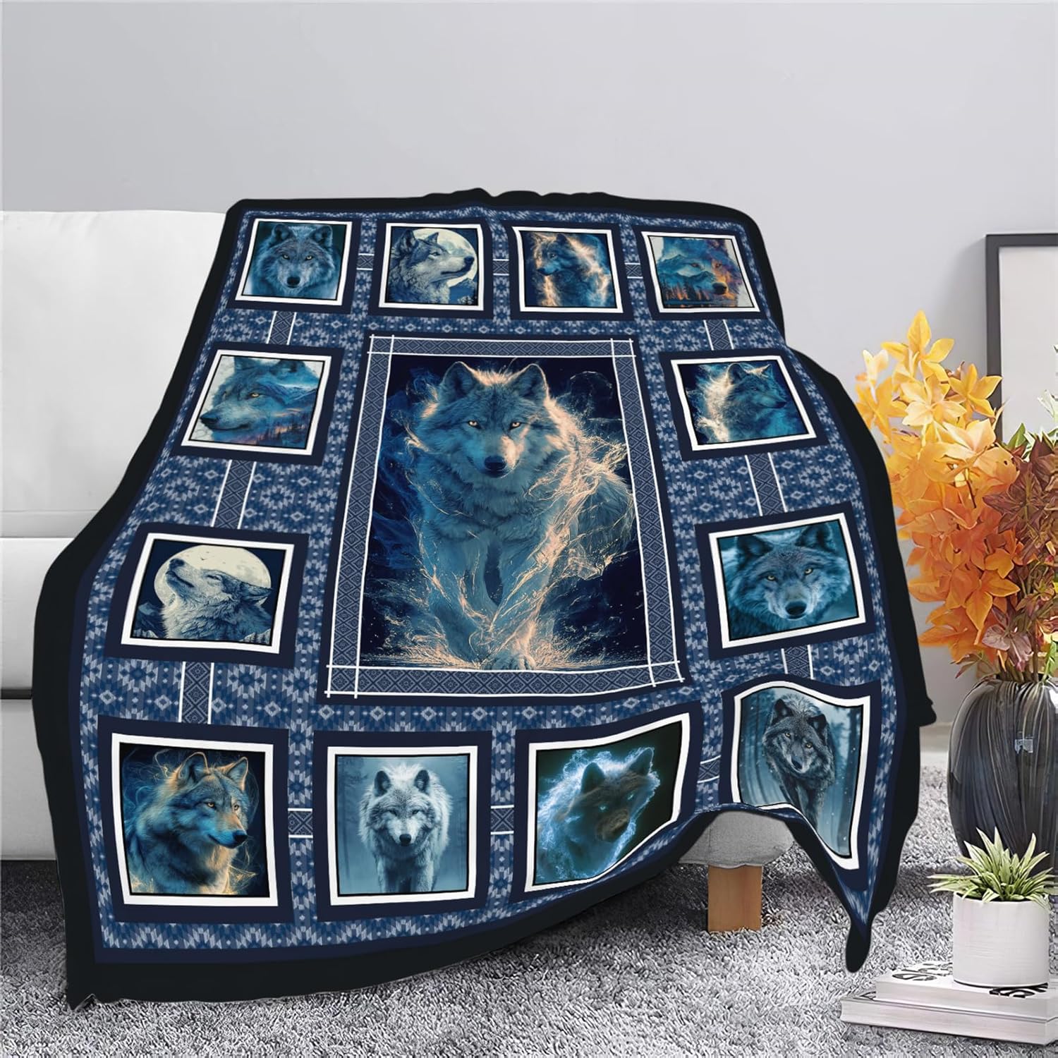 Wolf Throw Blanket Wolf Stuff Gifts for Kids Girls Boys Adults Women Men Soft Cozy Warm Plush Fluffy Fuzzy Fleece Blanket Decor 50''X60''