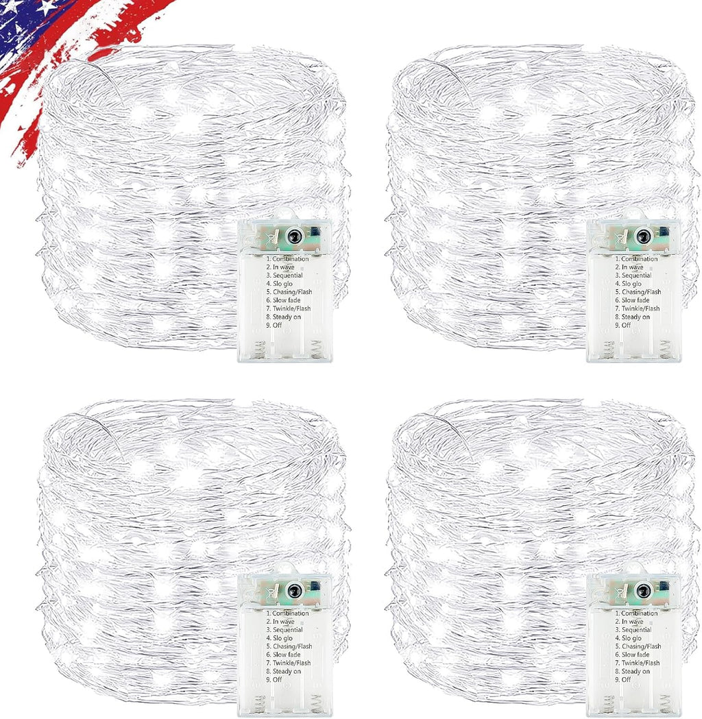 4 Pack Cuttable Fairy Lights Battery Operated, Waterproof 20FT 60LED Twinkle Lights with Timer Indoor Outdoor, Fairy Battery String Light for Bedroom, Classroom, Wedding, Christmas Décor(Cool White)