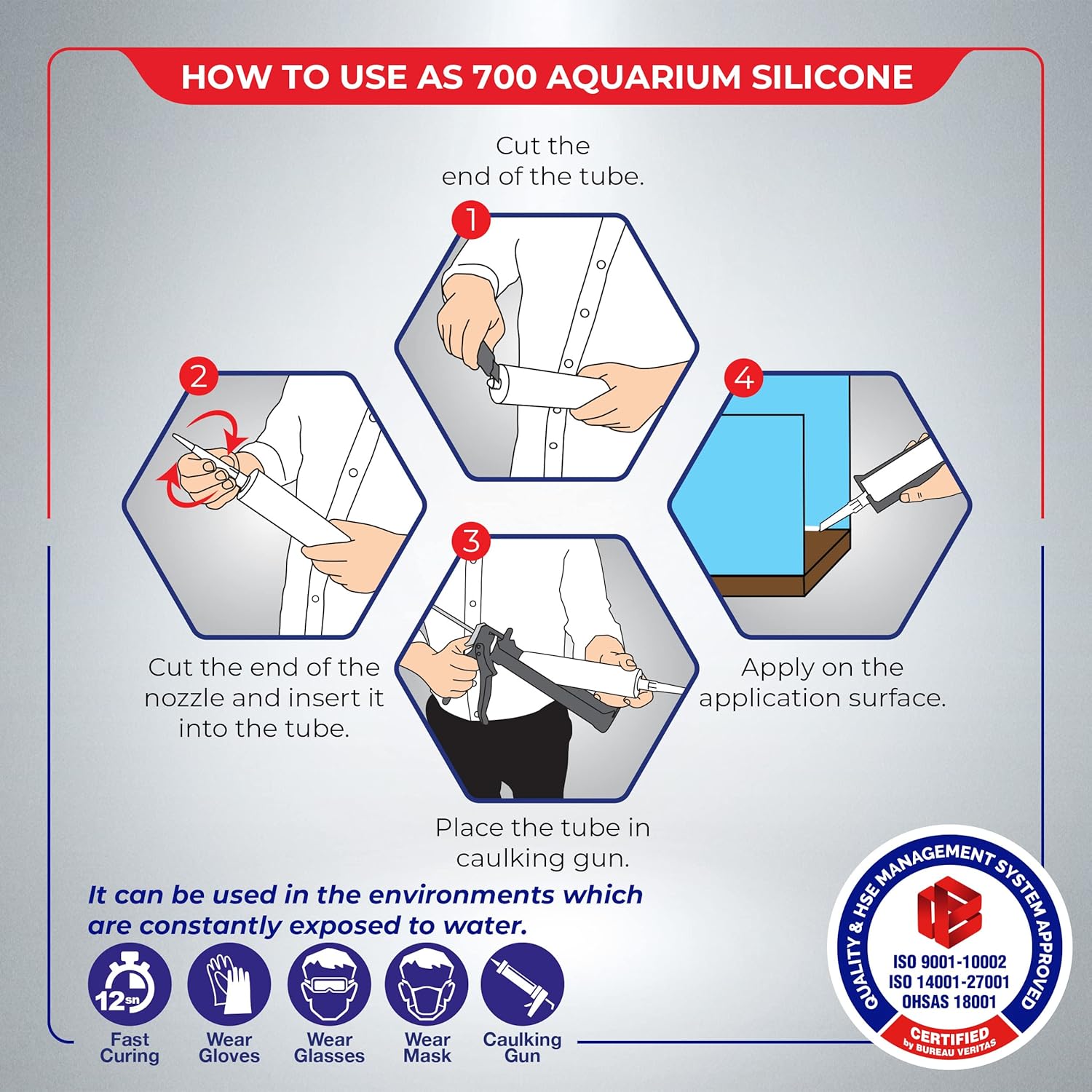 Aquarium 100% Silicone Sealant (10.4 fl oz) Safe for Fish (1 Pack)