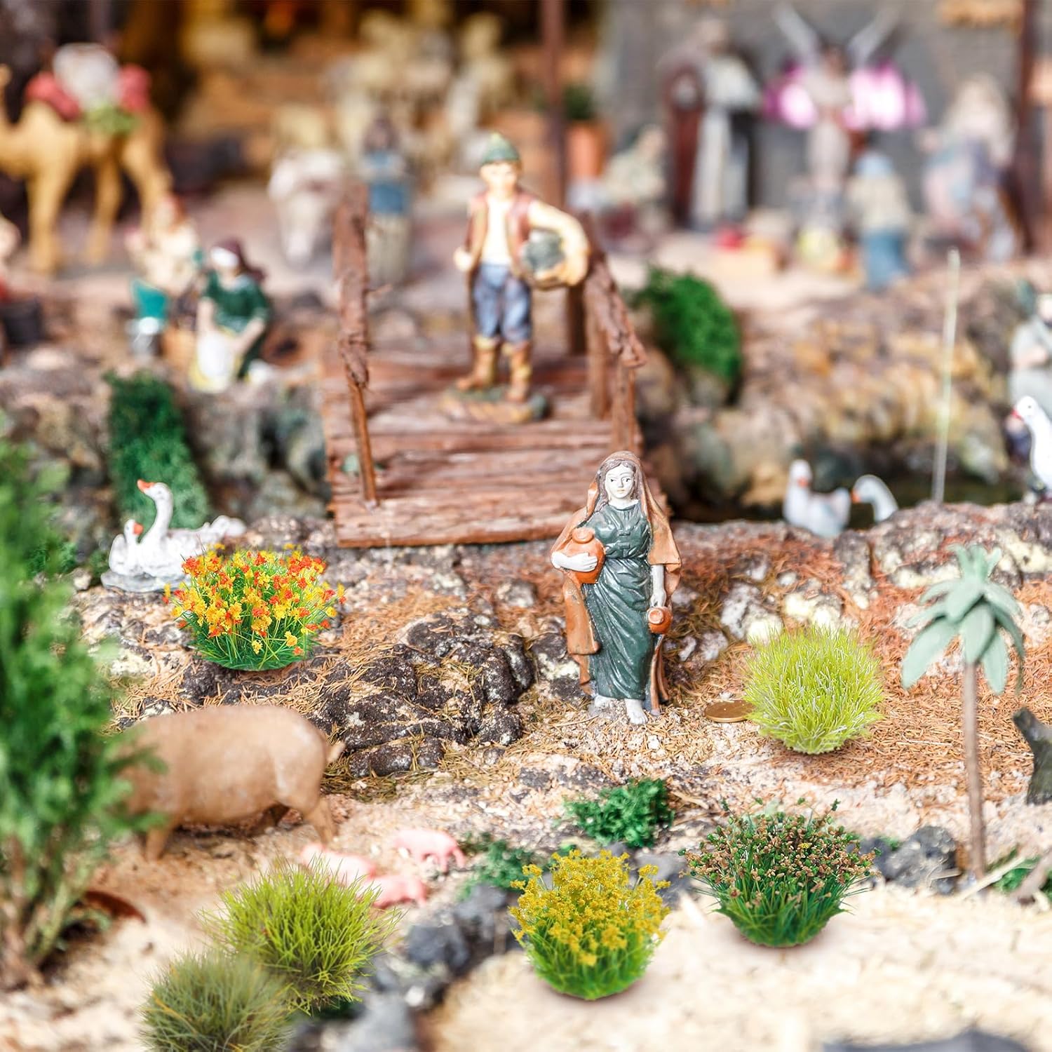 201 Pcs Miniature Terrain Static Grass Tufts Flower Cluster Vegetation Groups Self-Adhesive Artificial Model Grass for DIY Scenery, Model Trains, Miniature Bases & Dioramas