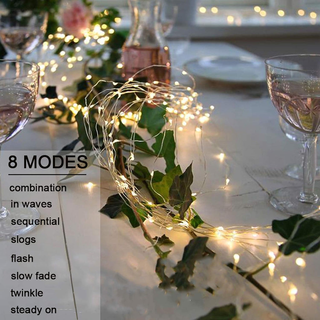 ANGMLN 200 LED Firefly Bunch String Lights Battery Operated, 8 Flashing Modes 10 Strand Waterproof Copper Wire Waterfall Lights Fairy Lights Gifts for Indoor Outdoor Christmas Wedding Party Decor