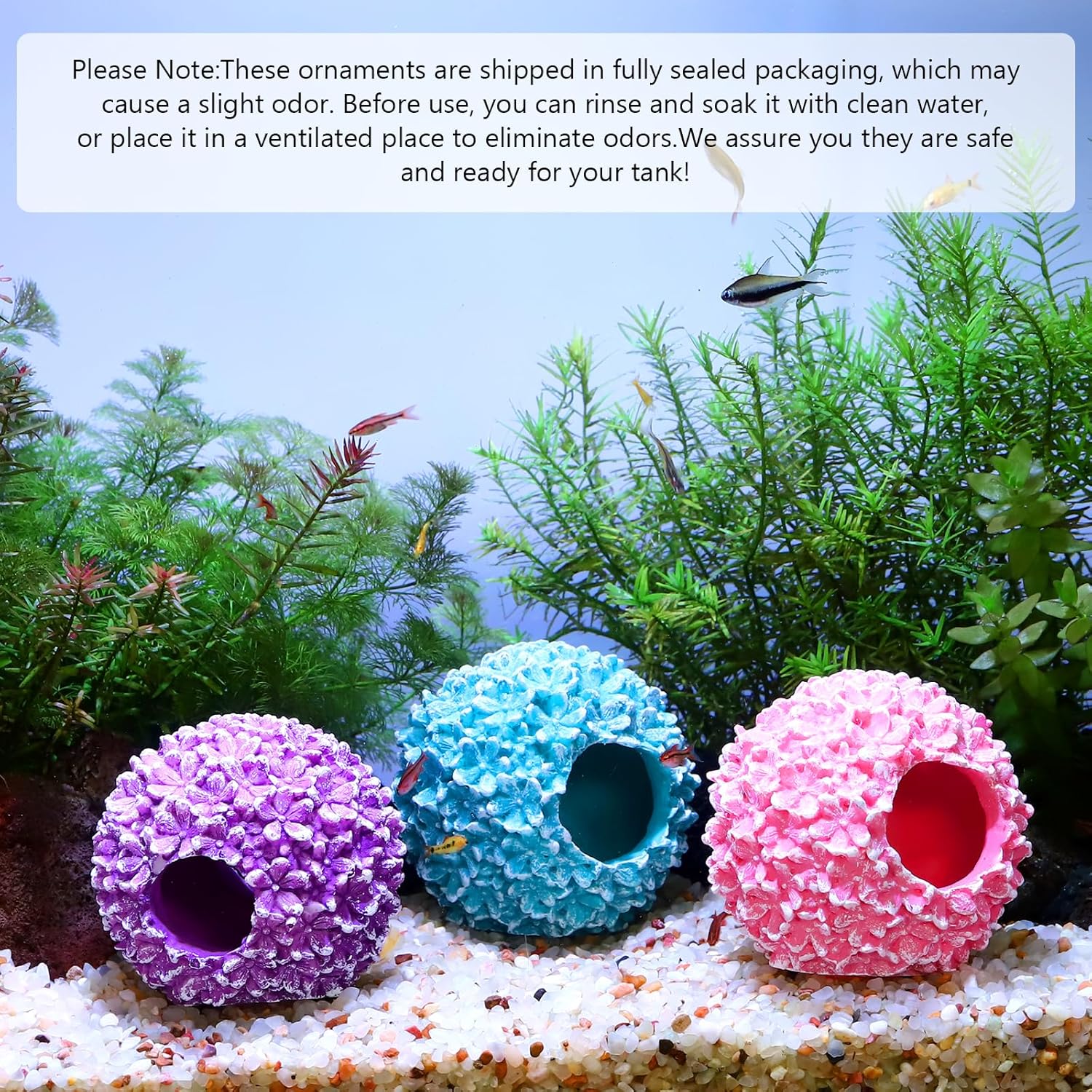 3-Pack Flowerball Aquarium Decorations Resin-Set of Hollow Floral Fish Tank Ornaments with Hiding Space-Approx. 3.5" L x 3.5" W x 3.5" H Each(Flowerball-3pcs)