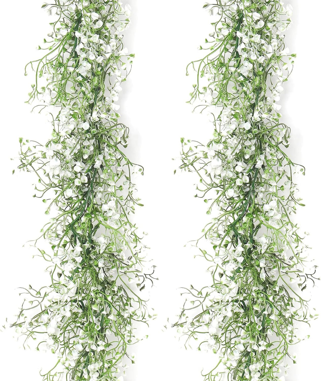 RECUTMS Artificial Hanging Plant 2Pcs 5.6Ft Fake Garland Plant Greenery Faux Ferns Leaves Ivy Garland for Home Indoor Outdoor Wedding Farmhouse Mantle Table Centerpiece Party Garden Decor(White)