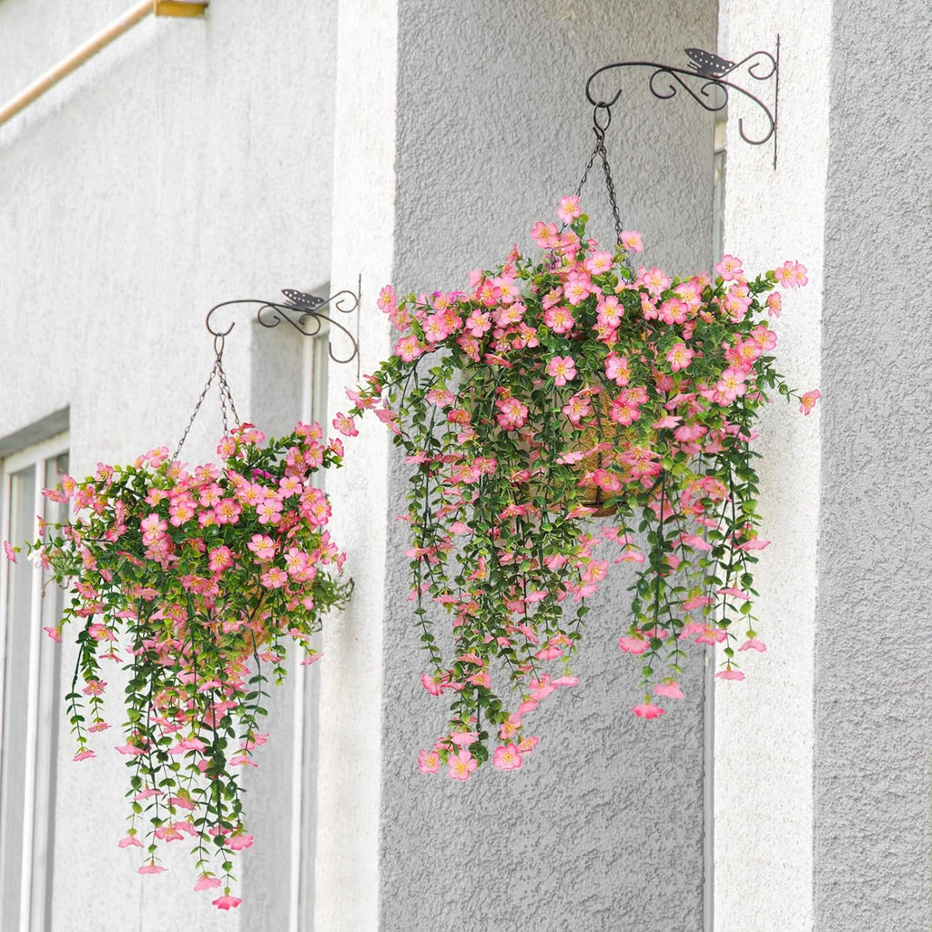 RECUTMS Artificial Hanging Flowers for Outdoors 4Pcs Faux Silk Daisy Plant with Eucalyptus Leaves UV Resistant Fake Flower Look Real for Home Garden Porch Patio Door (Pink)