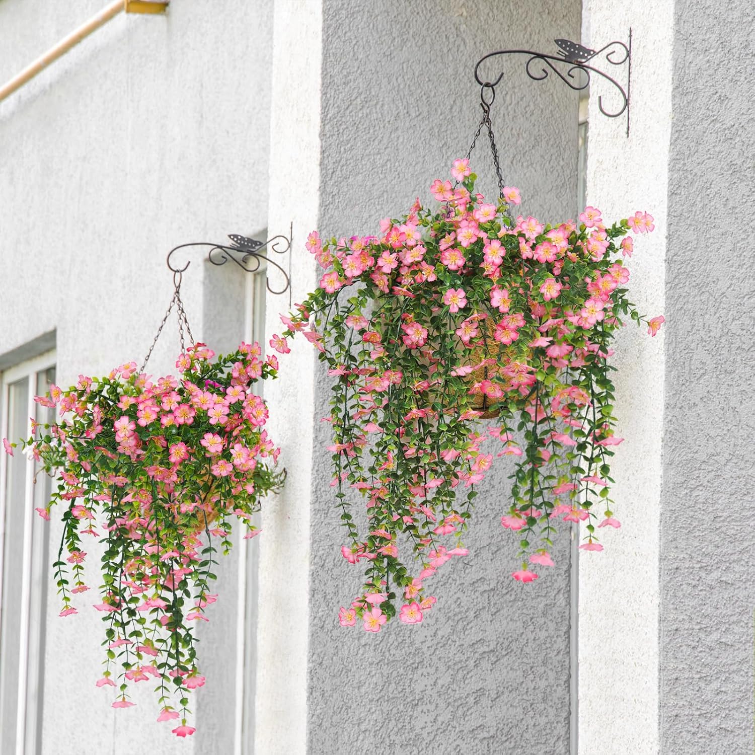 RECUTMS Artificial Hanging Flowers for Outdoors 4Pcs Faux Silk Daisy Plant with Eucalyptus Leaves UV Resistant Fake Flower Look Real for Home Garden Porch Patio Door (Pink)