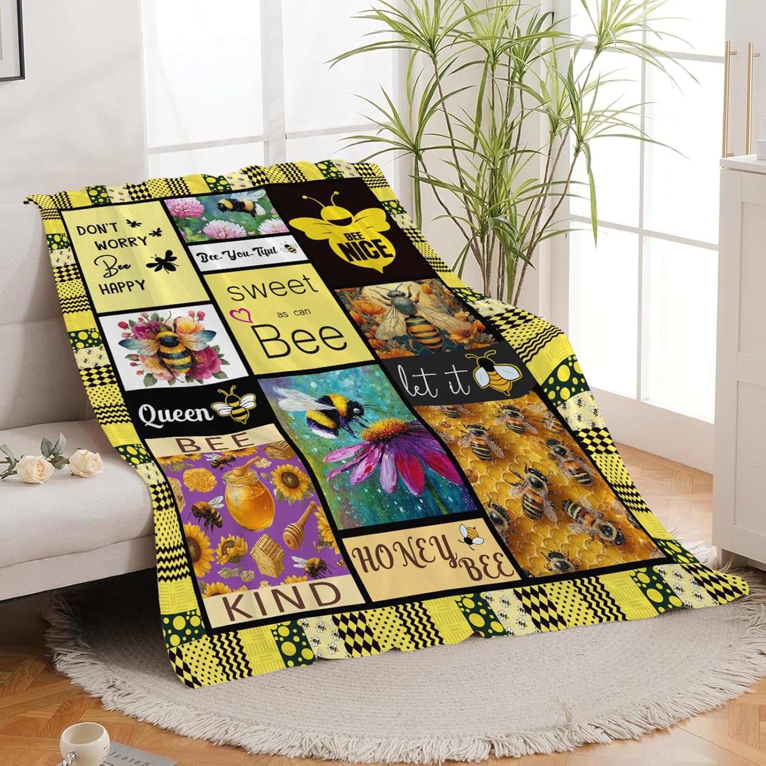Bee Throw Blanket Bee Stuff Gifts for Kids Girls Boys Adults Women Men Soft Cozy Warm Plush Fluffy Fuzzy Fleece Blanket Decor 40''X50''