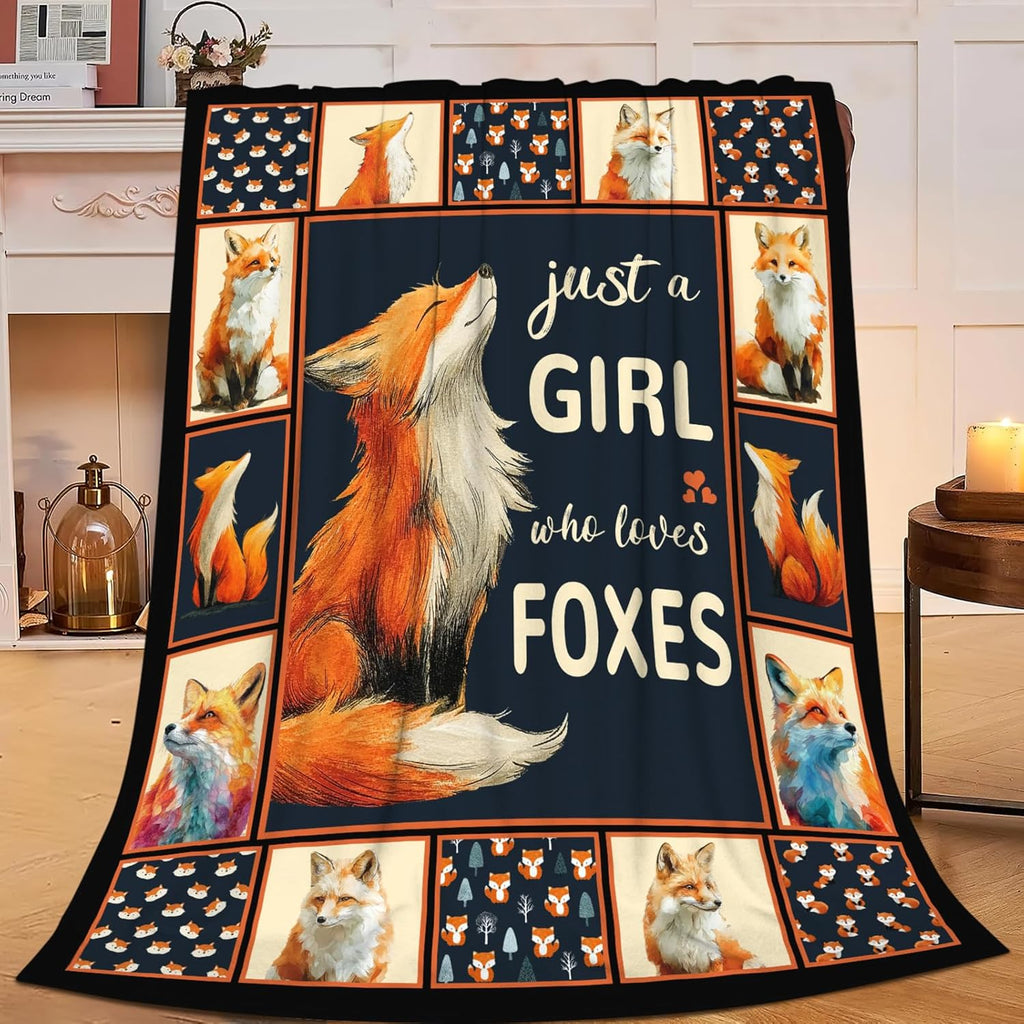 Fox Throw Blanket Orange Fox Stuff Gifts for Kids Girls Boys Adults Women Men Soft Cozy Warm Plush Fluffy Fuzzy Fleece Blanket Decor 40''X50''