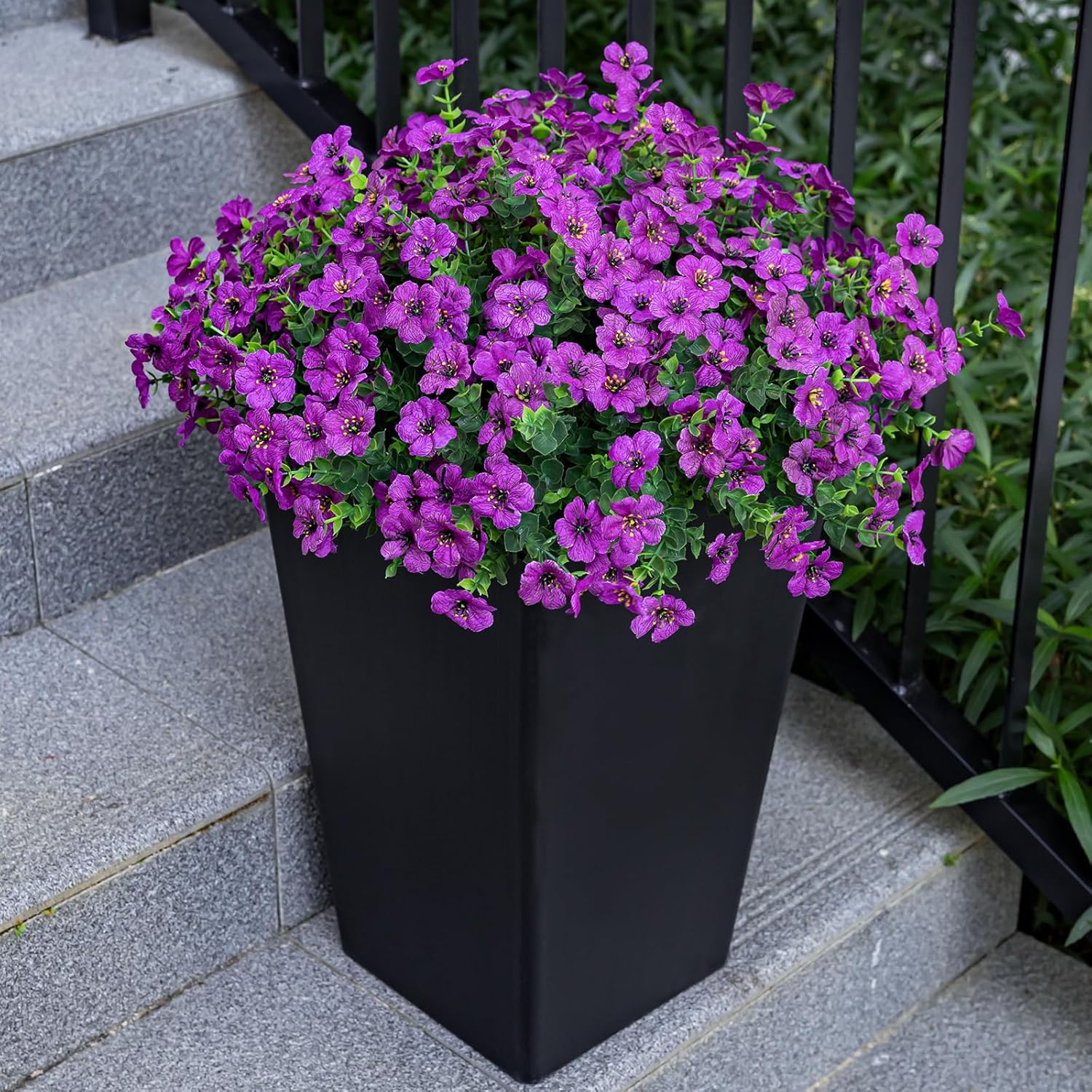 20 Bundles Artificial Flowers for Outdoor Fake Plants for Spring Decoration,Faux Eucalyptus Flowers for Planter UV Resistant Lifelike for Home Porch Garden（Fuchsia）