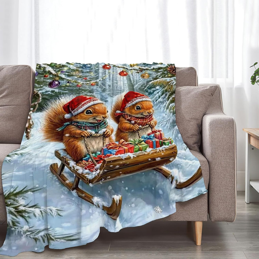Christmas Squirrel Blanket Cute Animal Throw Blankets Gifts for Girls Boys Kids Squirrel Lover Soft Cozy Fleece Plush for Couch Sofa Bed 50"x40"