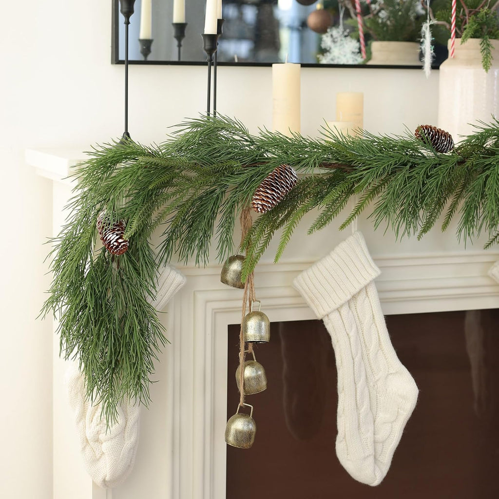 MIZII Christmas Garlands 6 Feet Artificial Pine Garland with Pinecone Real Touch Pines Vine Greenery Garland Christmas Decorations for Xmas Fireplace Mantle Home Decor Indoor Outdoor (Pine Garland)