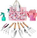 9-Piece Gardening Tools Set - Complete Gardening Kit with Heavy-Duty Stainless Hand Tools, Durable Storage Bag with Garden Accessories, Ideal Gardening Gifts for Women, Men, Gardeners - Pink