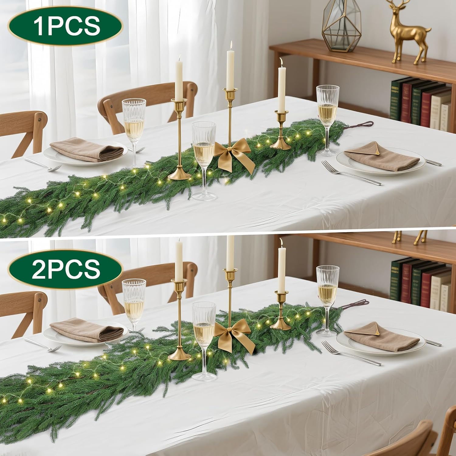 Hananona 2 Pcs 9 Ft Artificial Norfolk Pine Garlands, Real Touch Winter Pine Garland, Green Artificial Greenery Garland for Table, Mantle, Wall, Indoor, Outdoor Christmas Decorations (2, 9 Ft)