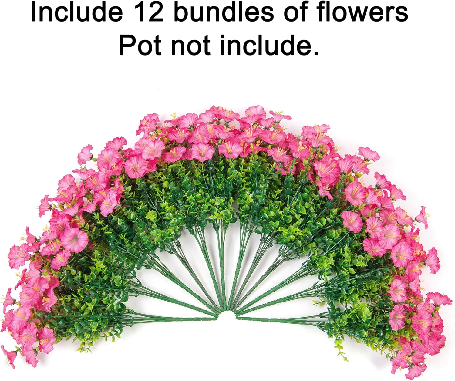 Artificial Flowers Fake Plants for Outdoors Decoration, 12 Bundles Pink Silk Morning Glory with Eucalyptus Realistic UV Resistant Faux Flowers Greenery for Outside Planter Yard Garden Home Indoor Urn