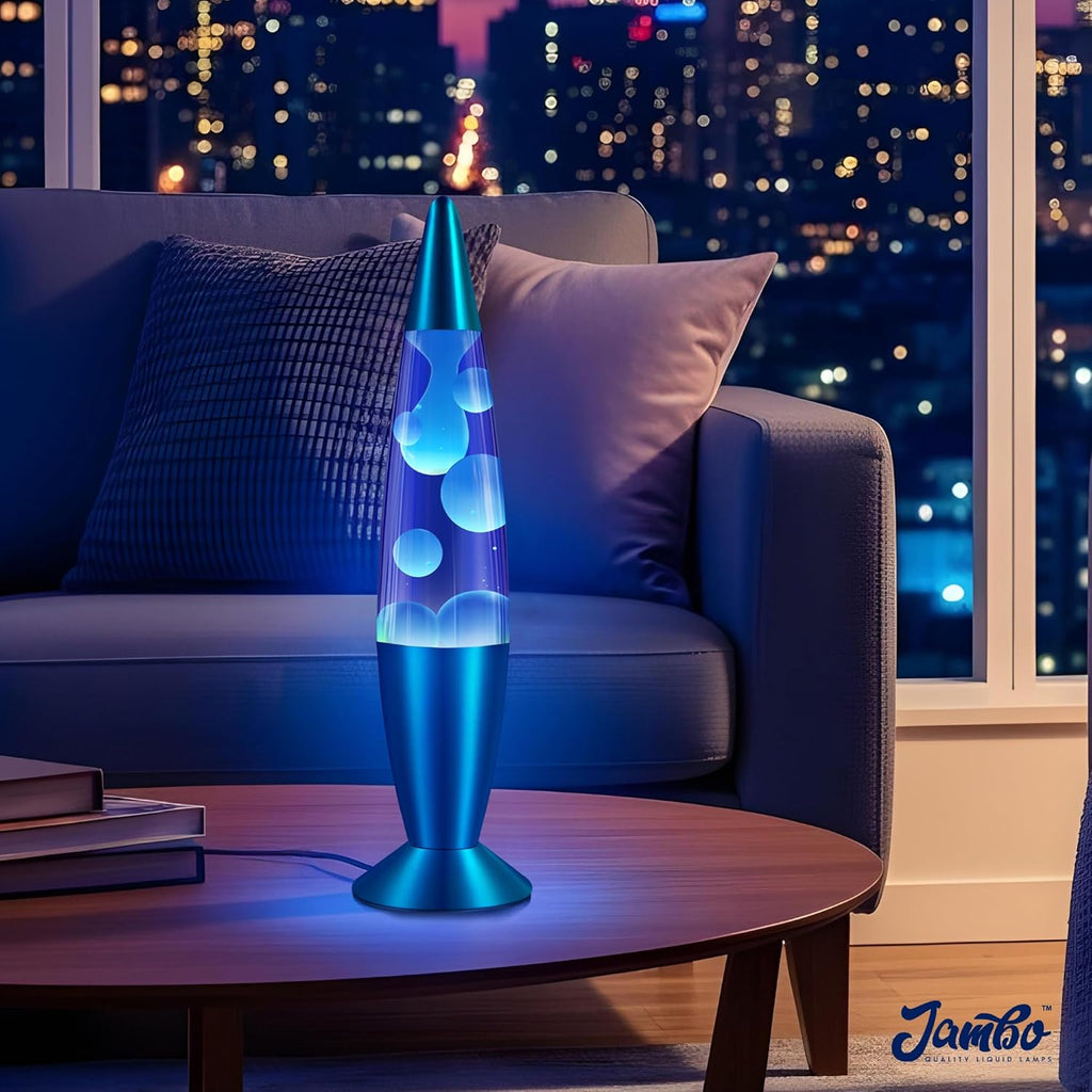 JAMBO 16" Beautiful Lamp- Blue with White/Blue Wax, Relaxing Liquid Light, Night Light Nightlight, Home Decor Living Room Office Bedroom Lamp for Adults Teens Kids, Magma Motion