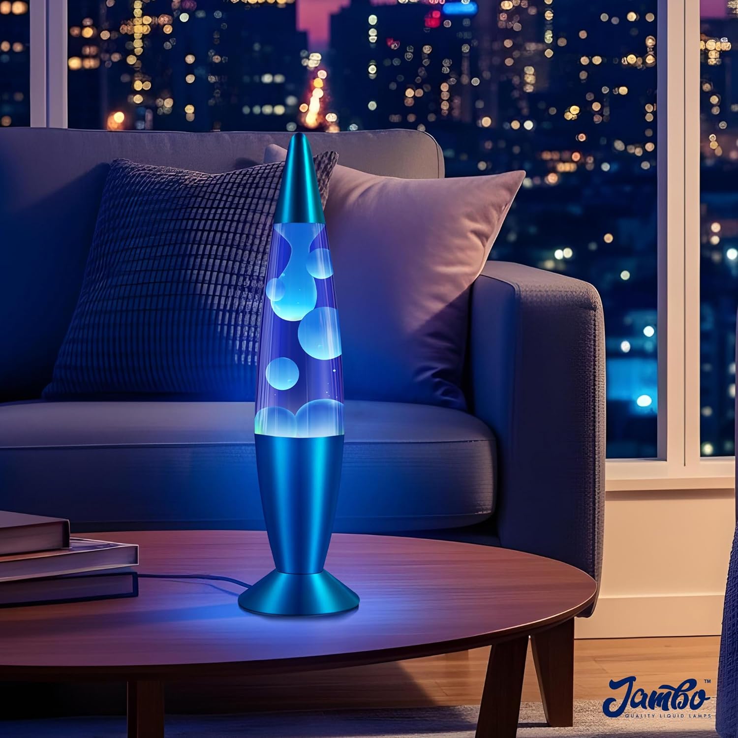 JAMBO 16" Beautiful Lamp- Blue with White/Blue Wax, Relaxing Liquid Light, Night Light Nightlight, Home Decor Living Room Office Bedroom Lamp for Adults Teens Kids, Magma Motion