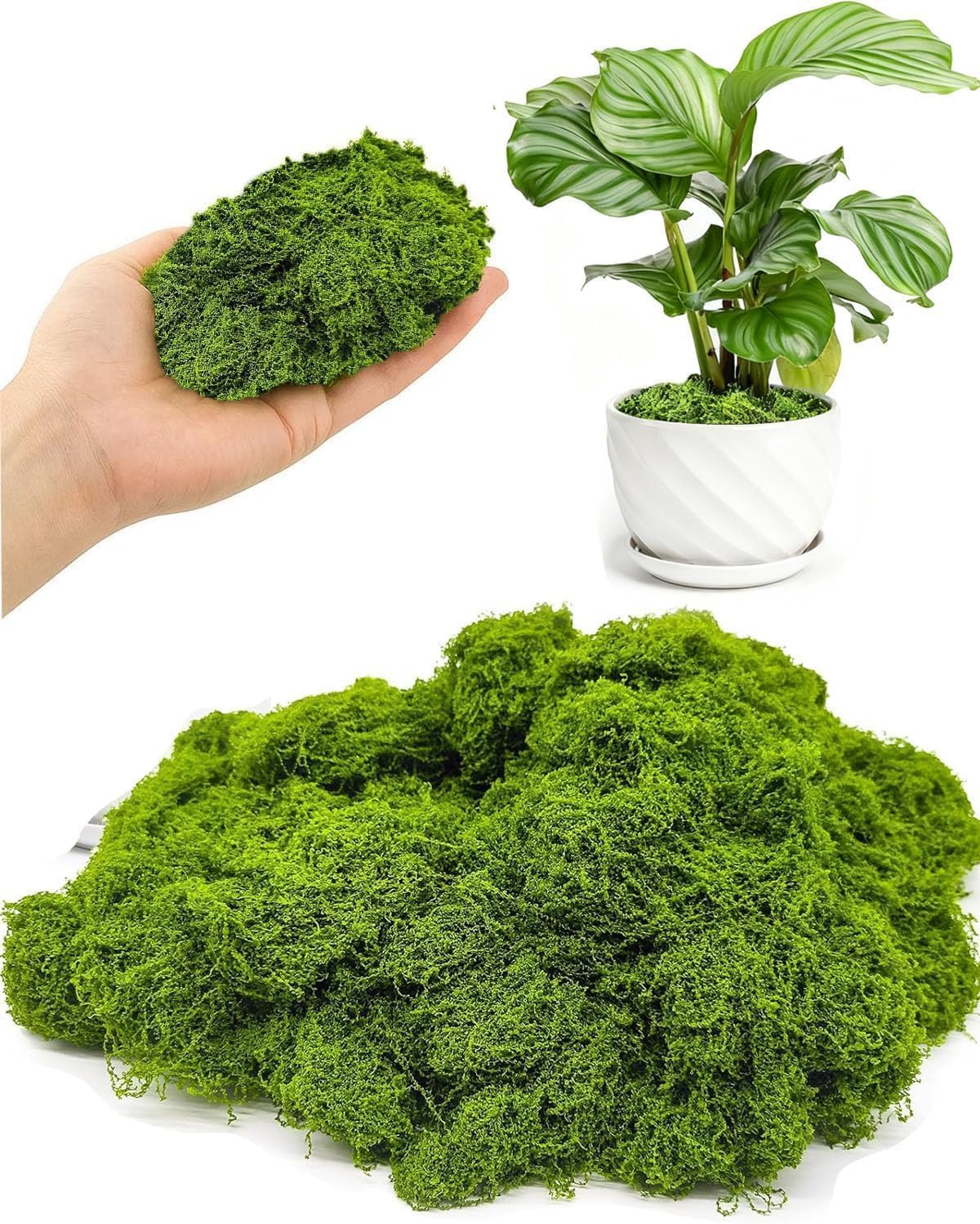 10.5oz Artificial Fake Moss for Indoor Plants, Faux Green Moss Potted Crafts Mosser DIY Garden Decor