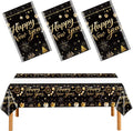 3 Pieces Happy New Year Tablecloths Plastic Disposable Table Covers for Happy New Year Party Theme Decorations Supplies 54 x 108 Inch