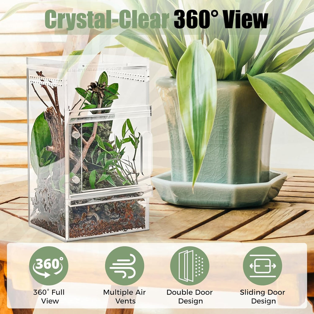 Jumping Spider Enclosure 3x3x6 Inch Acrylic Spider Cage Insect Terrarium Bug Enclosure Tarantula Enclosure Reptile Terrarium for Snail, Mantis, Lizard, and Small Reptiles