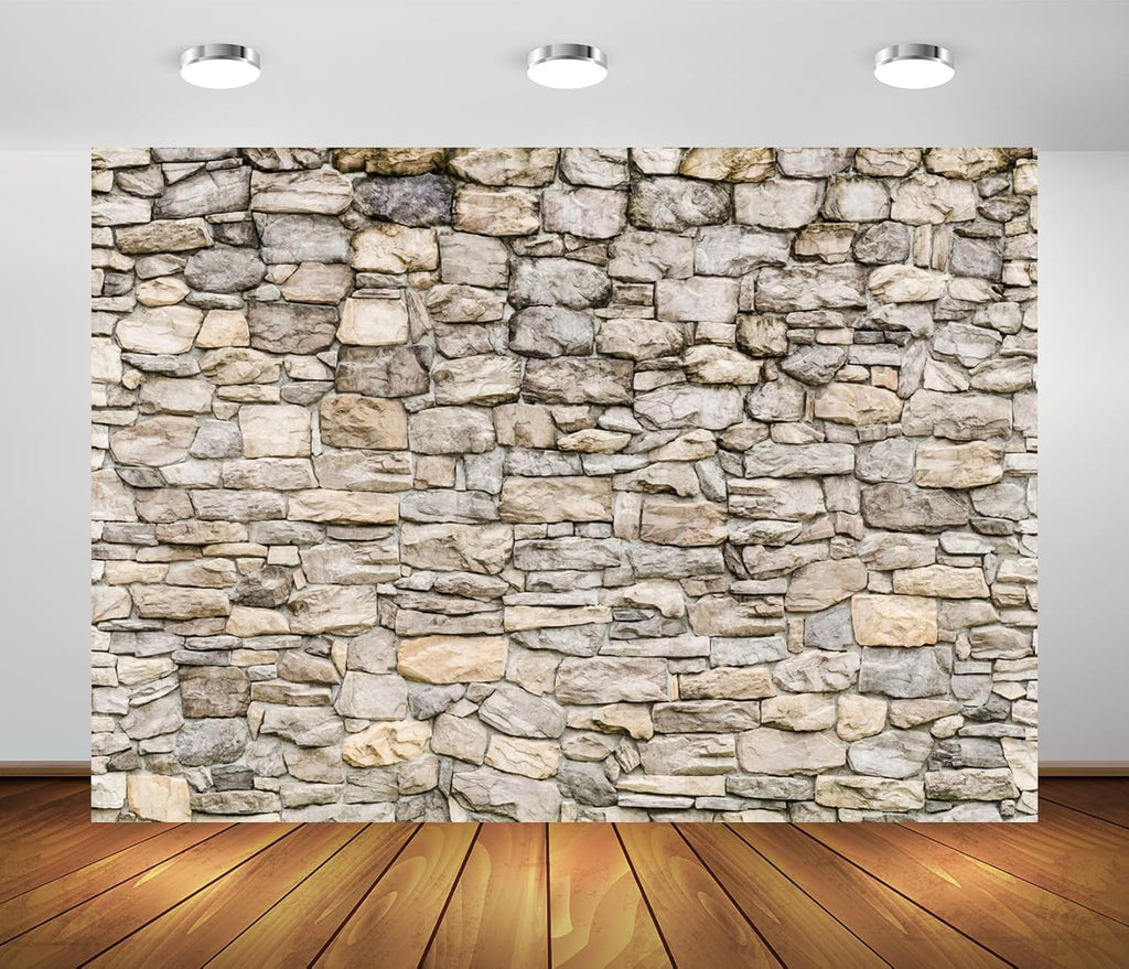 BELECO 7x5ft Fabric Rock Stone Wall Backdrop Vintage Brick Rock Stones Photography Background for Party Decorations Portrait Photoshoot Home Decor Video Conference Studio Photo Props